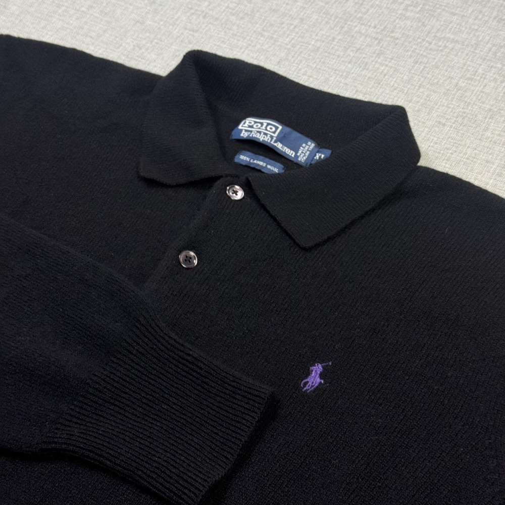 Polo Ralph Lauren Vintage Lambs Wool Collared Sweater Pullover Mens XL Black